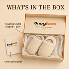 What's in the box: SnugToes heated slippers and care & safety guide
