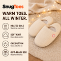 SnugToes heated slippers: heated sole, soft knit, one button, gift-ready box