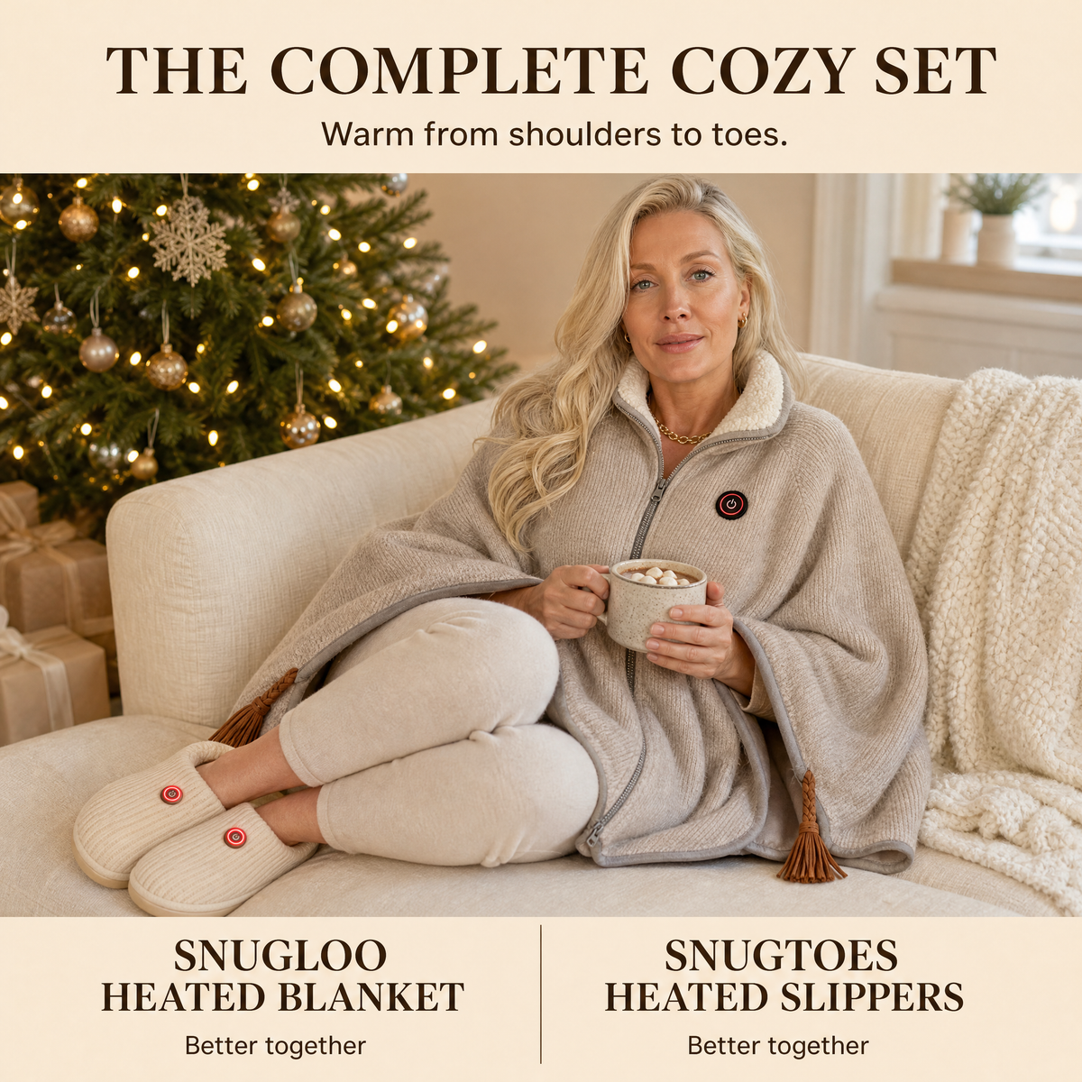 The complete cozy set: Snugloo heated blanket and SnugToes heated slippers