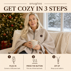 Get cozy in 3 steps: plug in, press the button, zip up