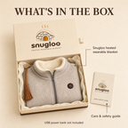 What's in the box: Snugloo heated wearable blanket and care & safety guide